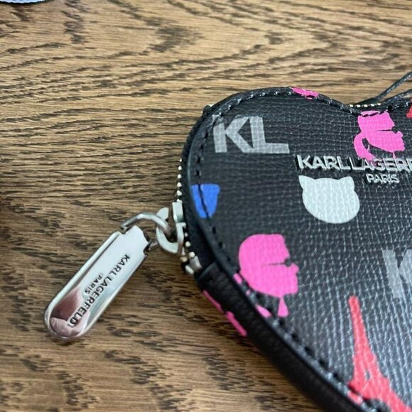 NEW! Karl Lagerfeld Heart Zip Coin Purse / Lanyard -Red/ Pink/ White/ Black - Picture 11 of 14
